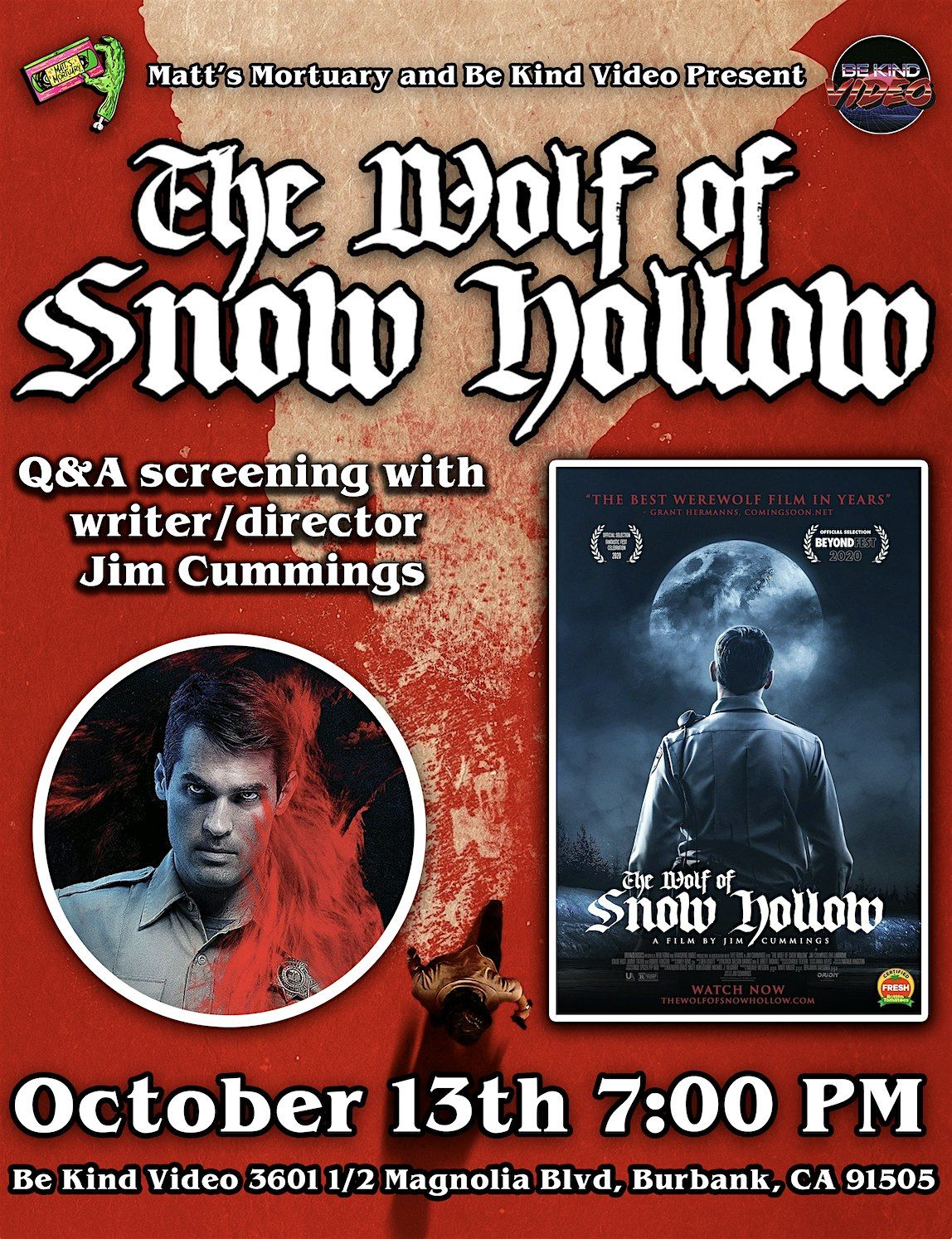 The Wolf of Snow Hollow SCREENING w\/ Writer\/Director Jim Cummings Sun 10\/13