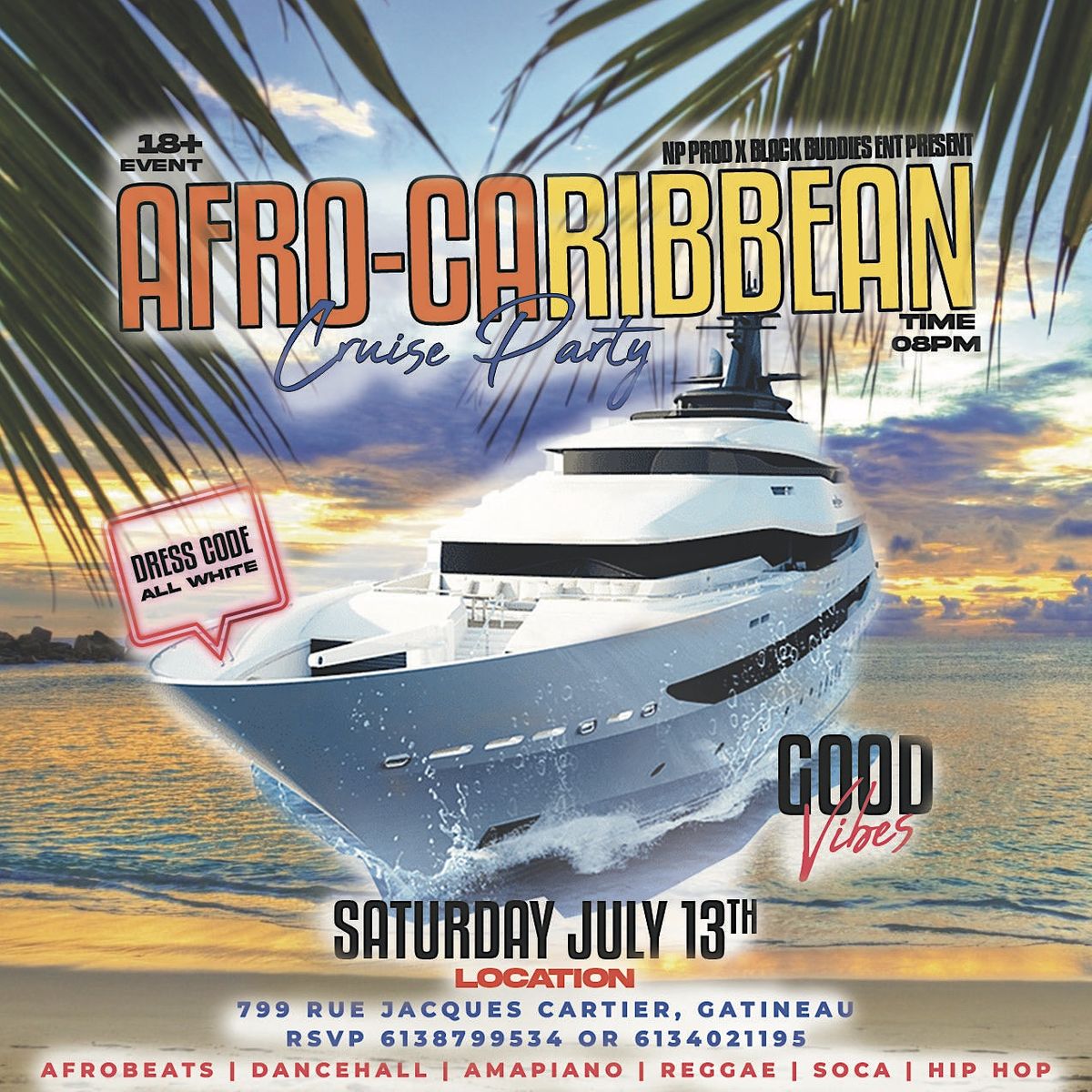 AFRO -CARIBBEAN ALL WHITE  CRUISE PARTY