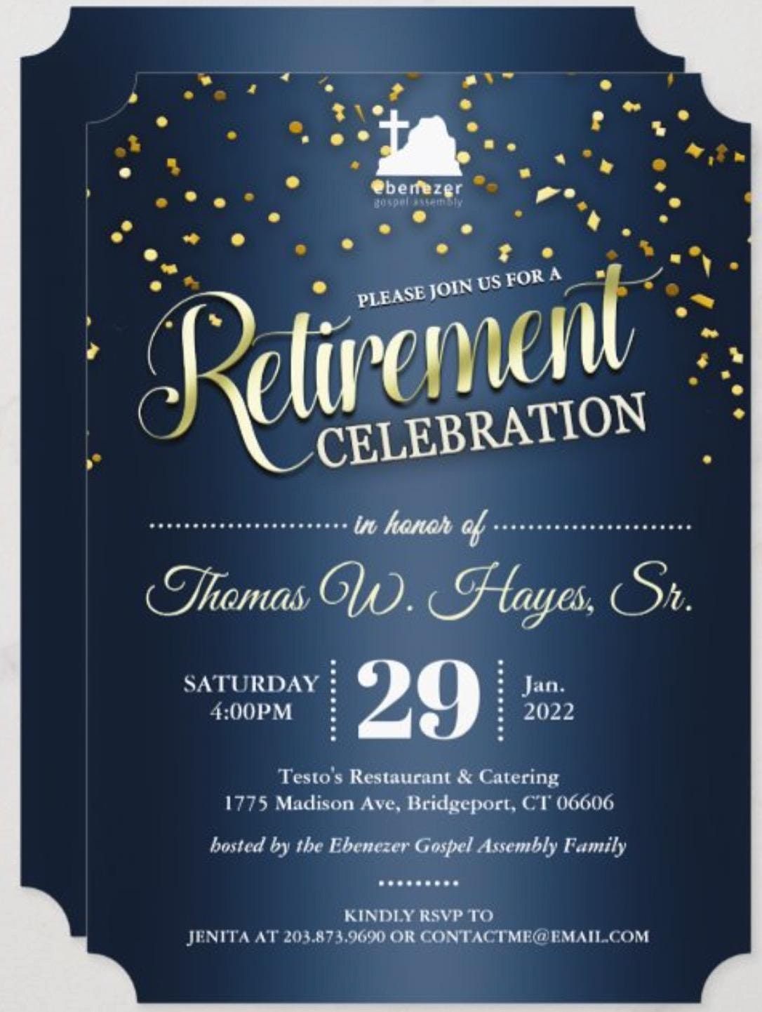 Retirement Celebration in honor of Pastor Thomas W. Hayes, Sr.