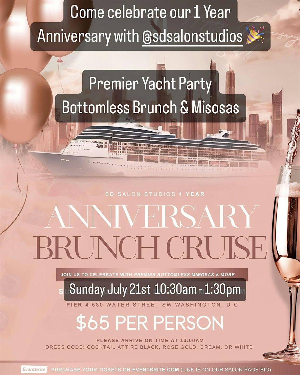 Premier Yacht Party - Bottomless Mimosas and Brunch Buffet