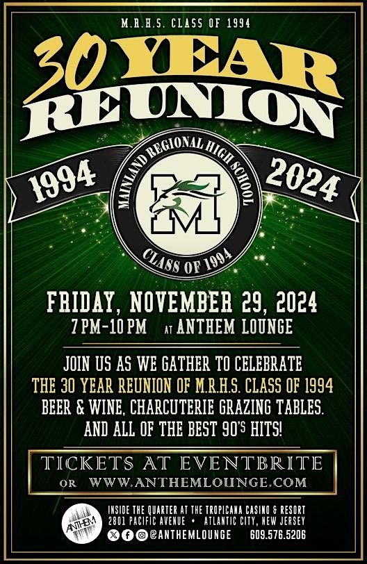 30 Year Reunion Mainland Regional High School at Anthem Lounge