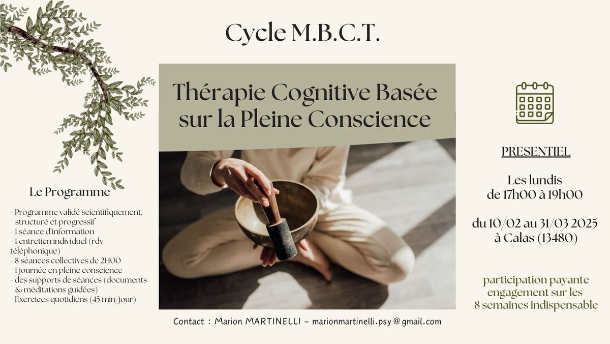 Cycle M\u00e9ditation programme MBCT sur 8 semaines (payant)