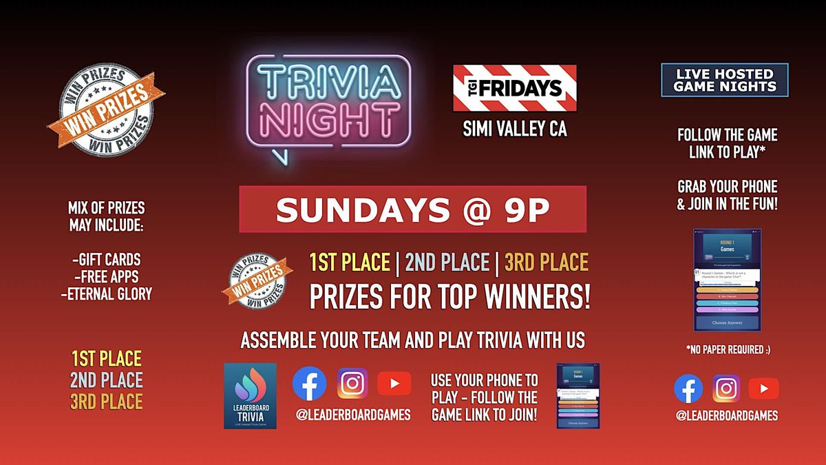 Trivia Game Night | TGI Fridays - Simi Valley CA - SUN 9p