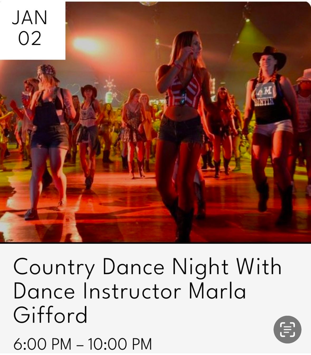 Country dance night with instructor, Marla Gifford