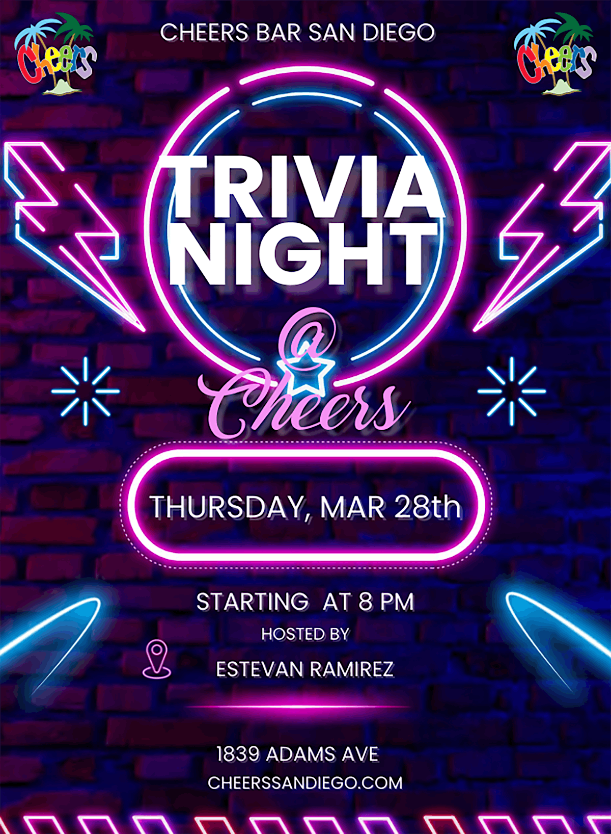 Cheers Bar San Diego Trivia Night hosted by Estevan Ramirez