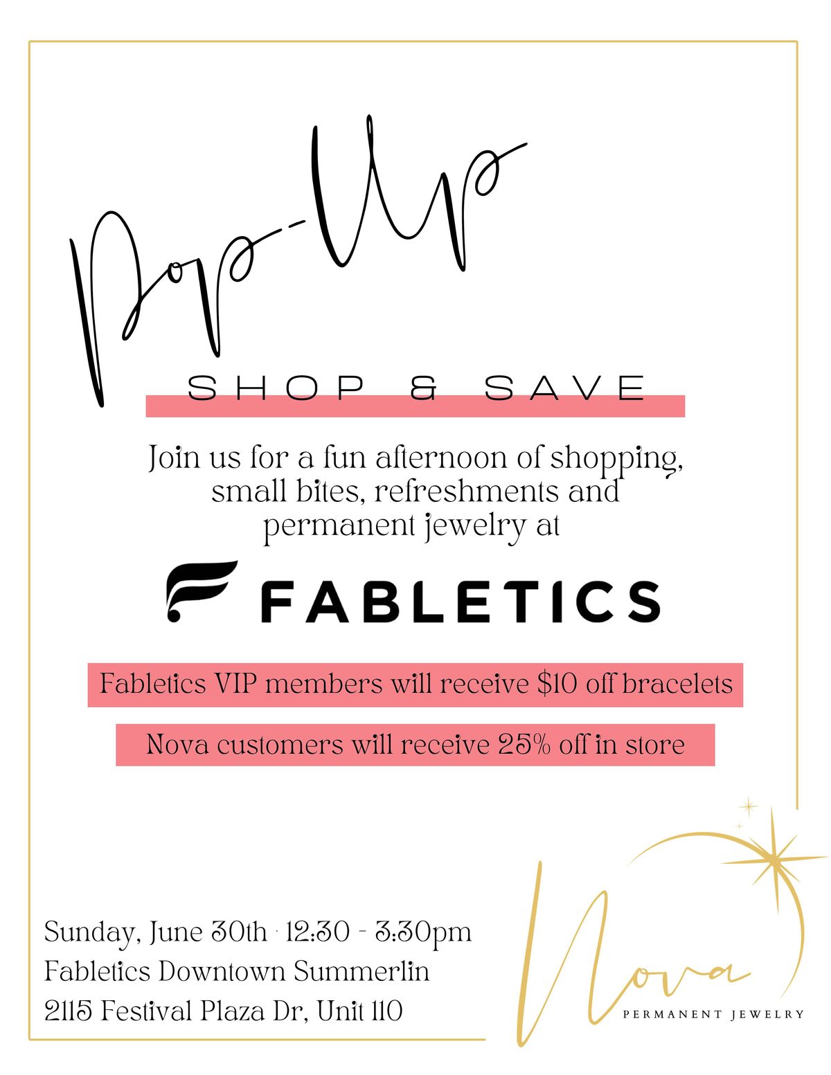 Nova Permanent Jewelry Pop Up @ Fabletics Downtown Summerlin