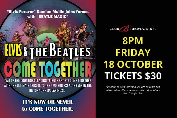 COME TOGETHER Beatle Magic & Elvis Forever Damian Mullin  LIVE in Sydney