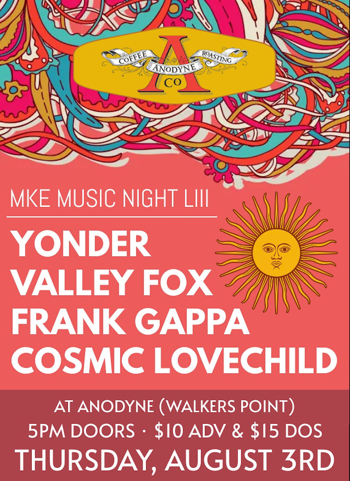 MKE Music Night LIII: Yonder + Valley Fox + Frank Gappa + Cosmic Lovechild