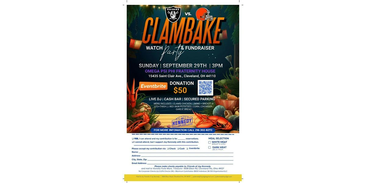 FRIENDS OF JOY KENNEDY - BROWNS WATCH PARTY, CLAM BAKE  & FUNDRAISER