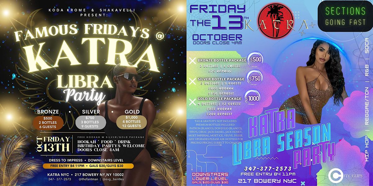 Famous Friday's at Katra Lounge NYC Friday the 13th October