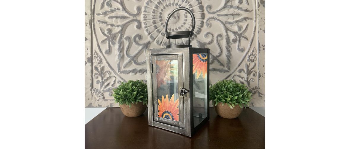 Metal Lantern with Sunflowers Paint & Sip Art Class Portage Lakes