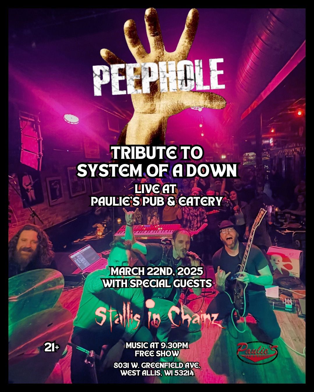 Tributes to System of a Down & Alice In Chains live at Paulie\u2019s Pub & Eatery