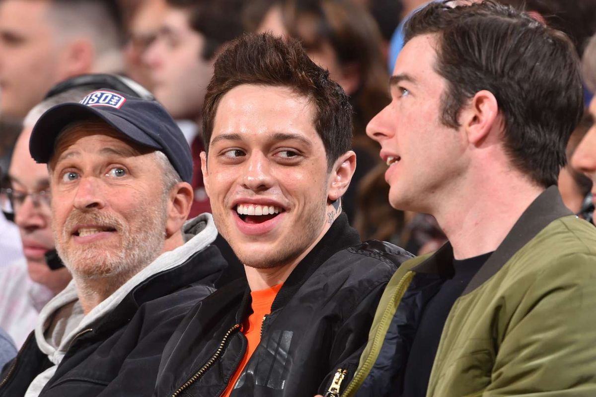 Jon Stewart with John Mulaney and Pete Davidson