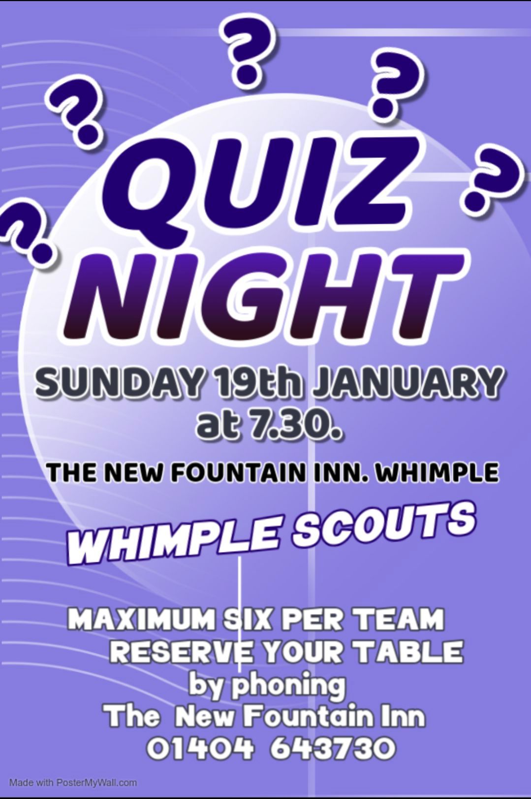 New Fountain Quiz in aid of the Whimple Scouts 