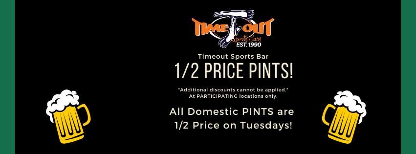 Half Price Pints on Tuesdays- Timeout 2