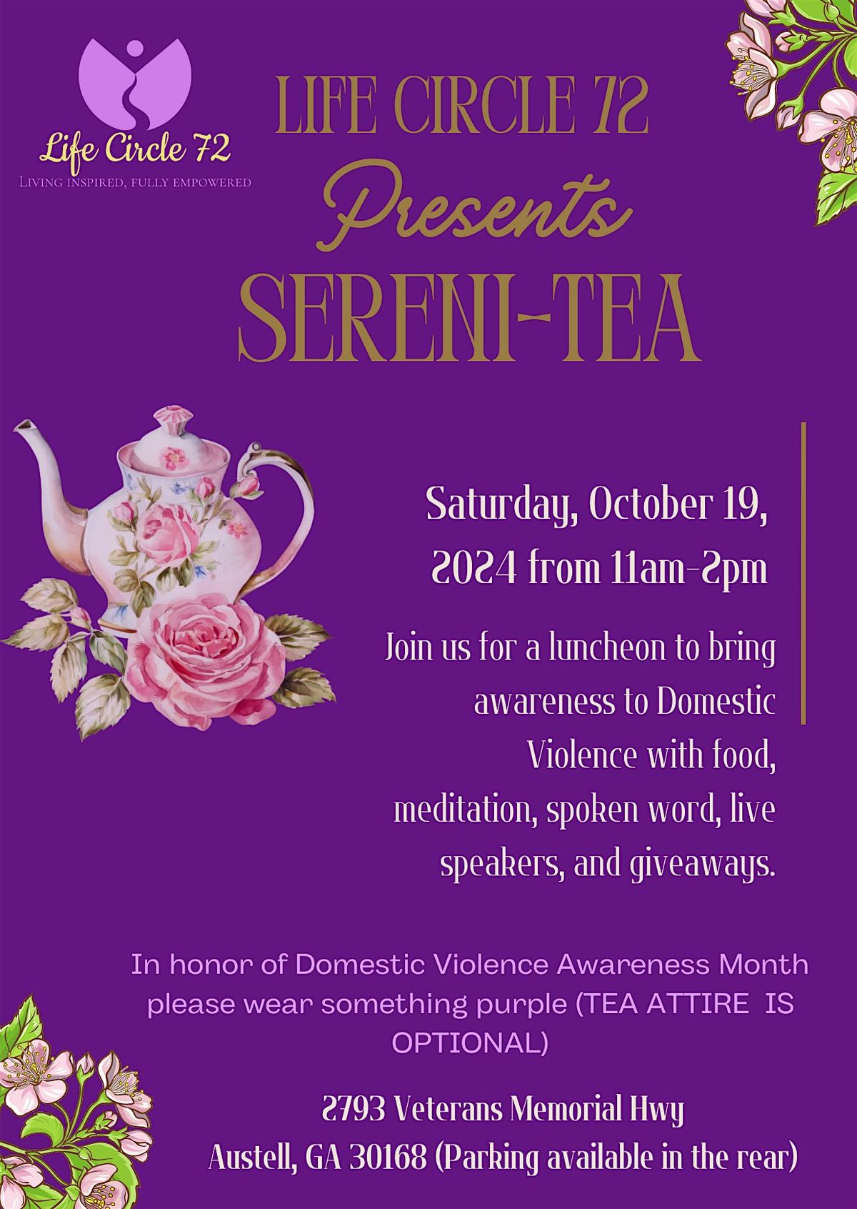 Sereni-Tea Domestic Violence Awareness  *Free Event*