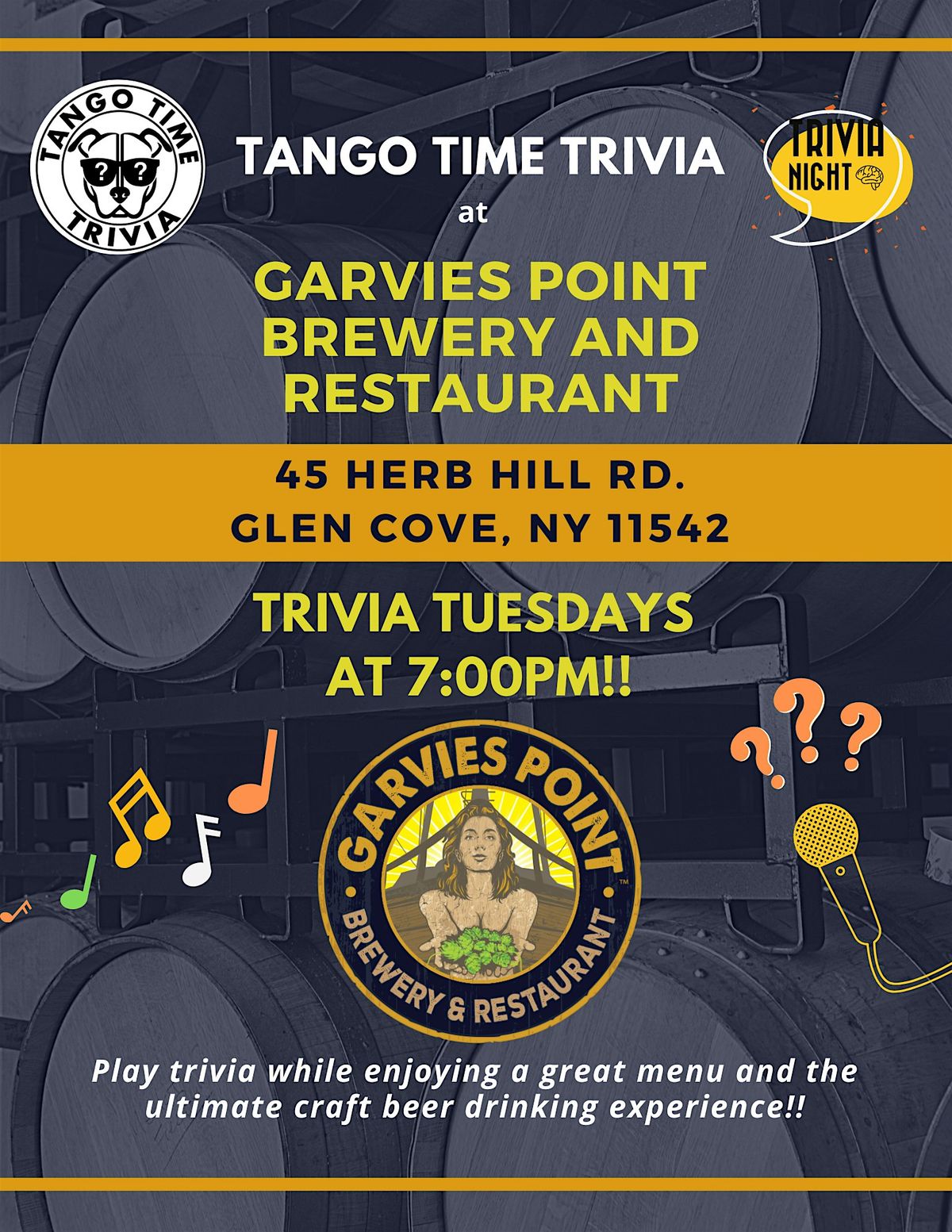 FREE Tuesday Trivia Show! At Garvies Point Brewery & Restaurant