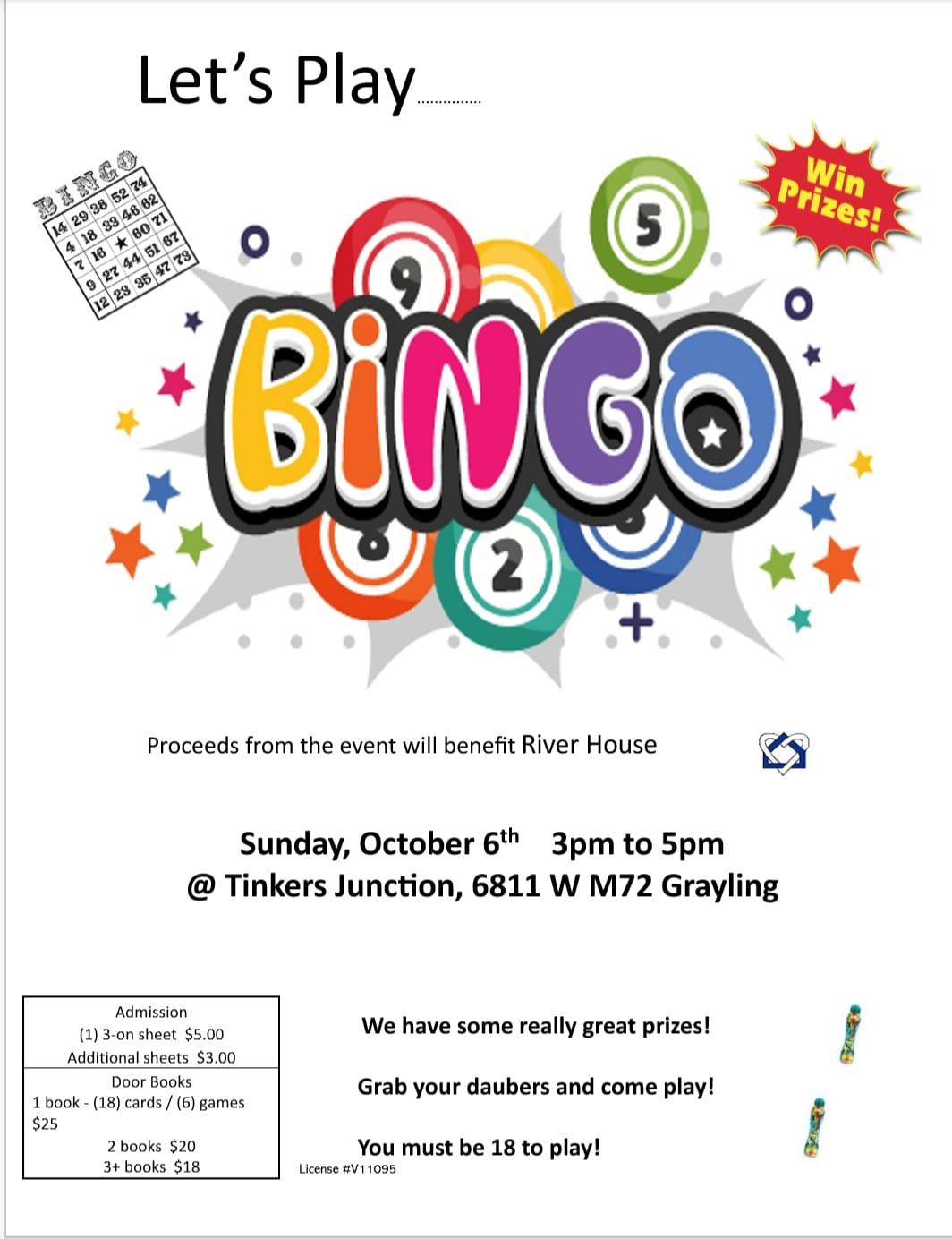 Bingo- Fundraiser for River House Shelter