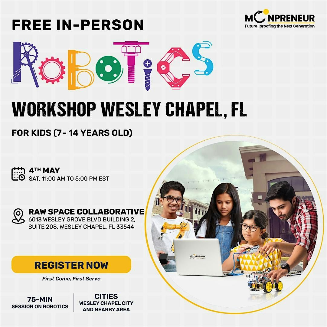 In-Person Event: Free Robotics Workshop, Wesley Chapel (7-14 Yrs)