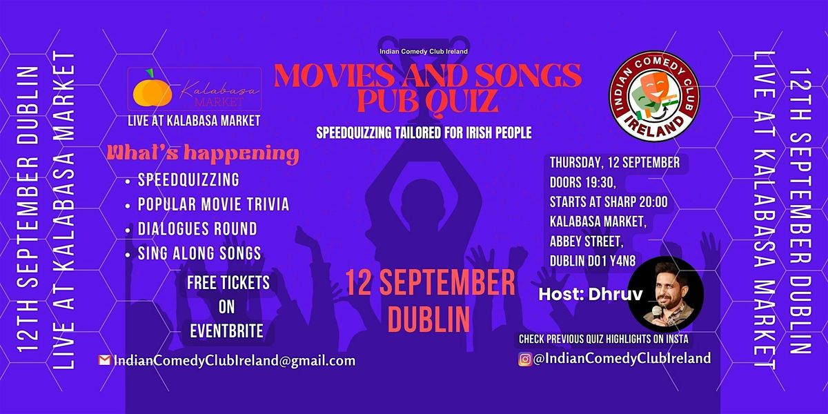 Movies and Songs Pub Quiz Dublin - SpeedQuizzing Event tailored for Irish