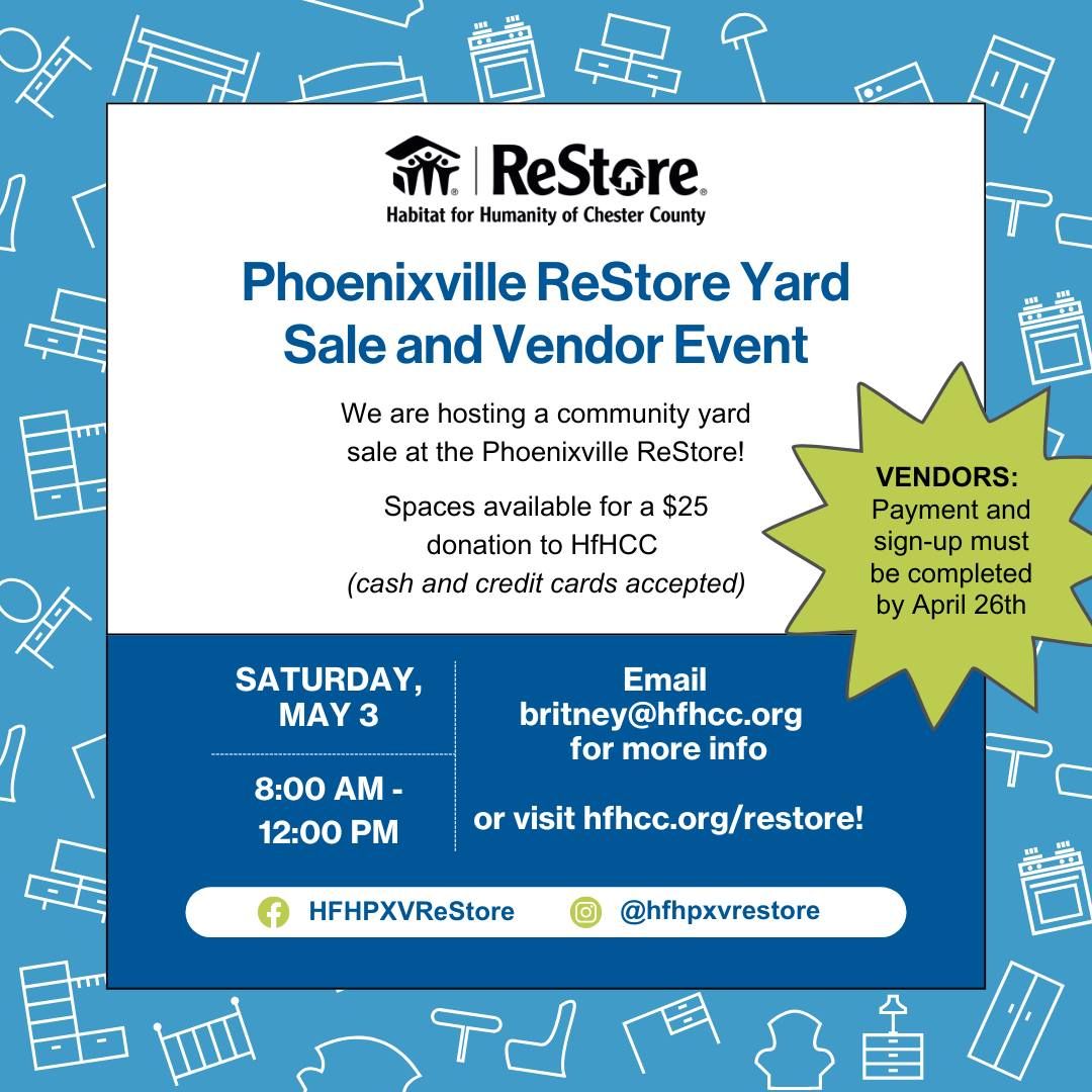 BE A VENDOR: Phoenixville ReStore Yard Sale & Vendor Event