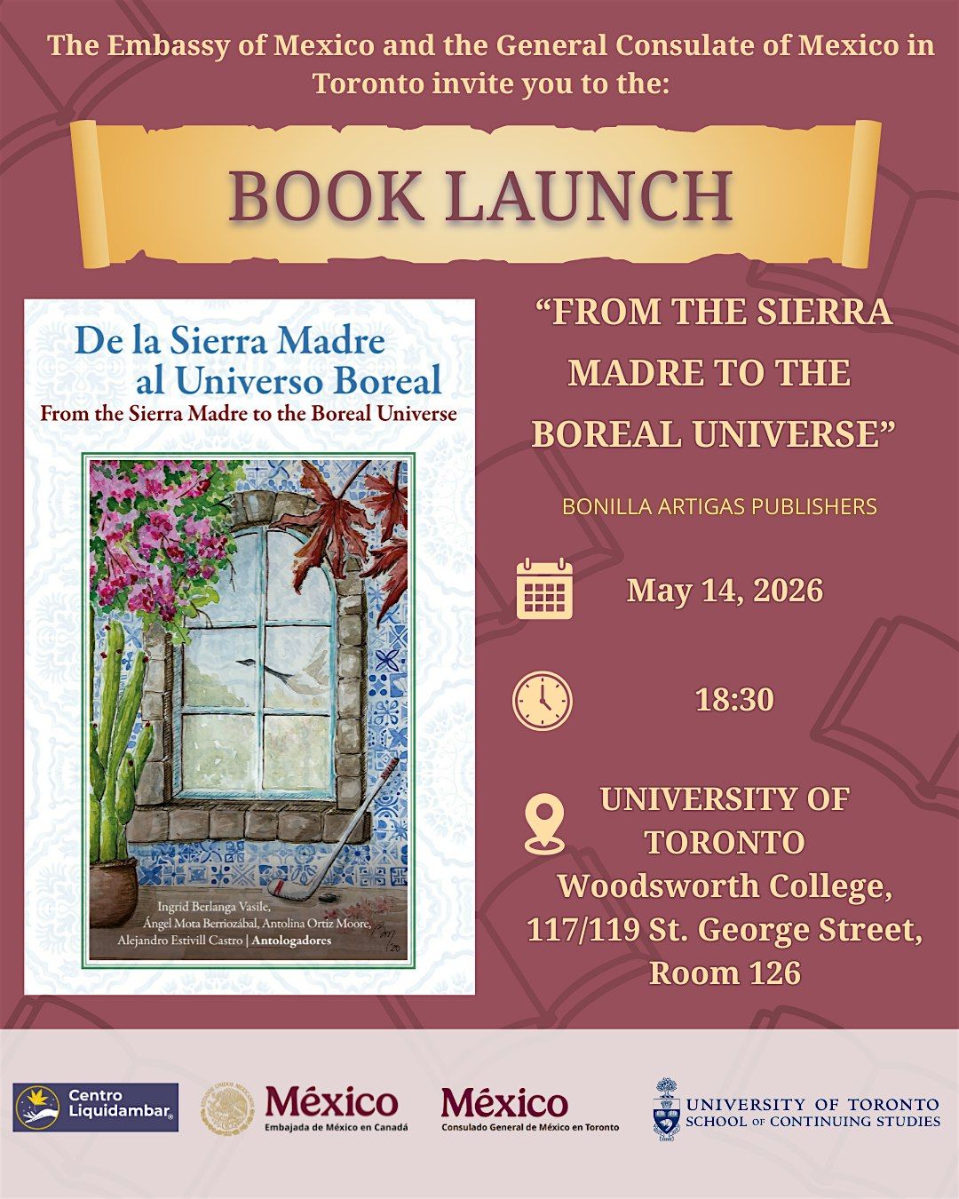 Book launch: \u201cFrom the Sierra Madre to the Boreal Universe"- Toronto