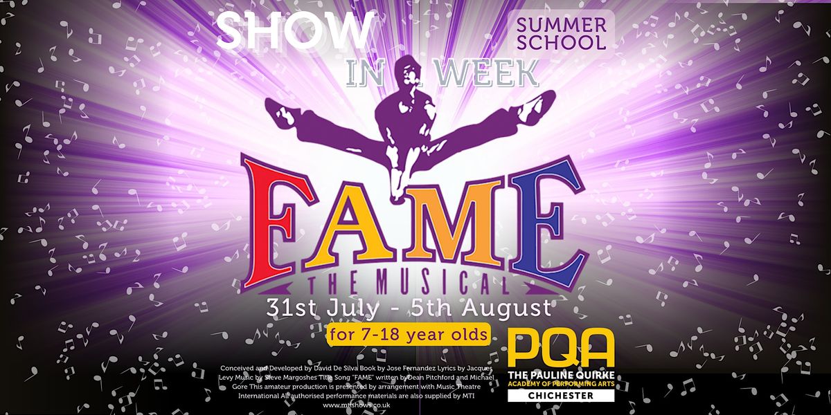 PQA Chichester SUMMER SCHOOL Fame Show in a Week 2023, Chichester Free
