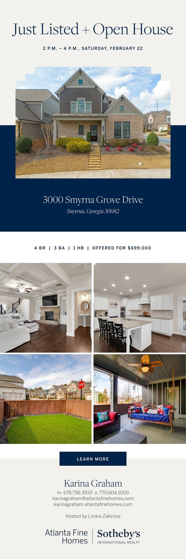 Open House Saturday, Feb 22 | 2-4 PM 3000 Smyrna Grove Drive, Smyrna, GA \ud83c\udfe1 4 BR | 3.5 BA | $699,000