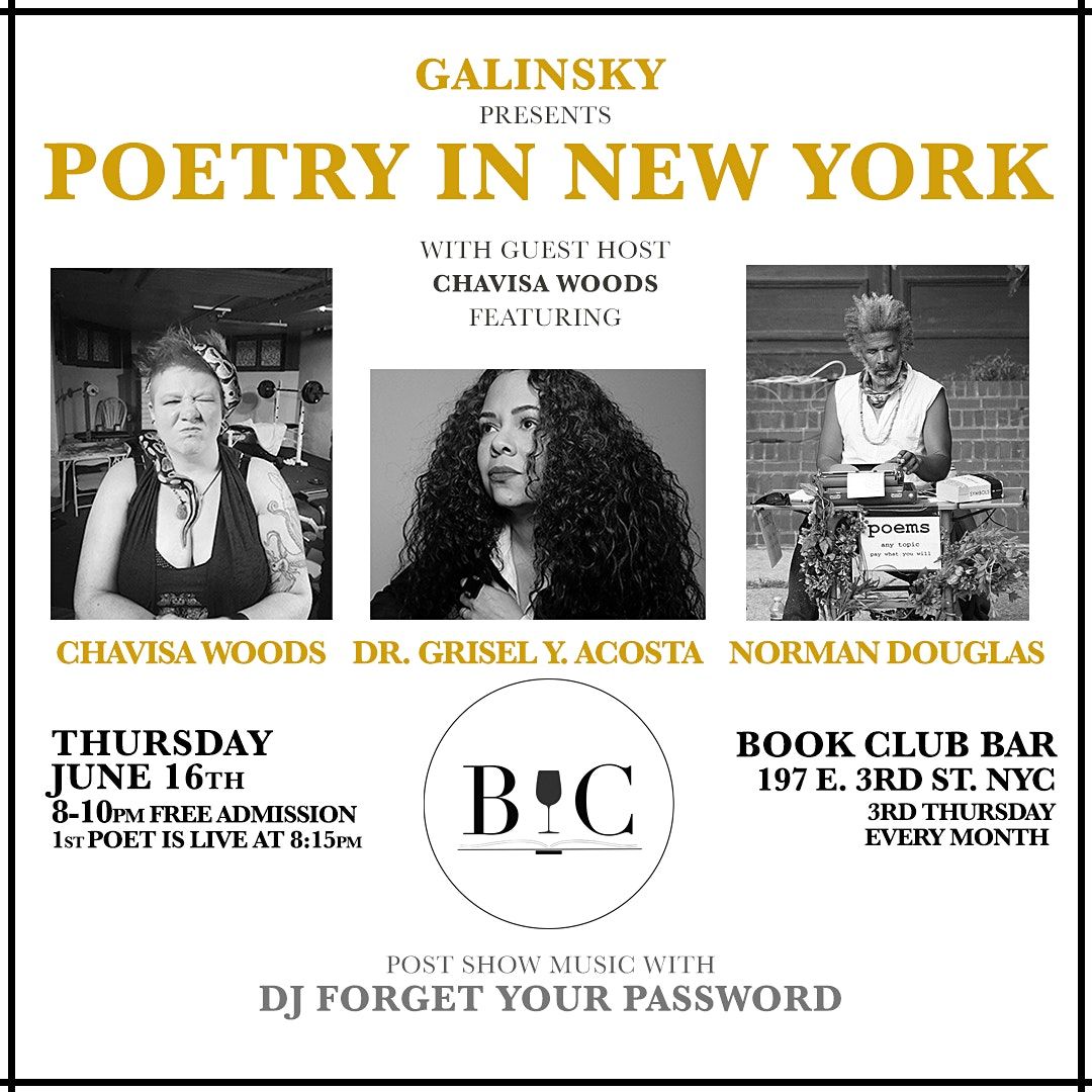 Galinsky presents Poetry in New York at Book Club Bar June 16th