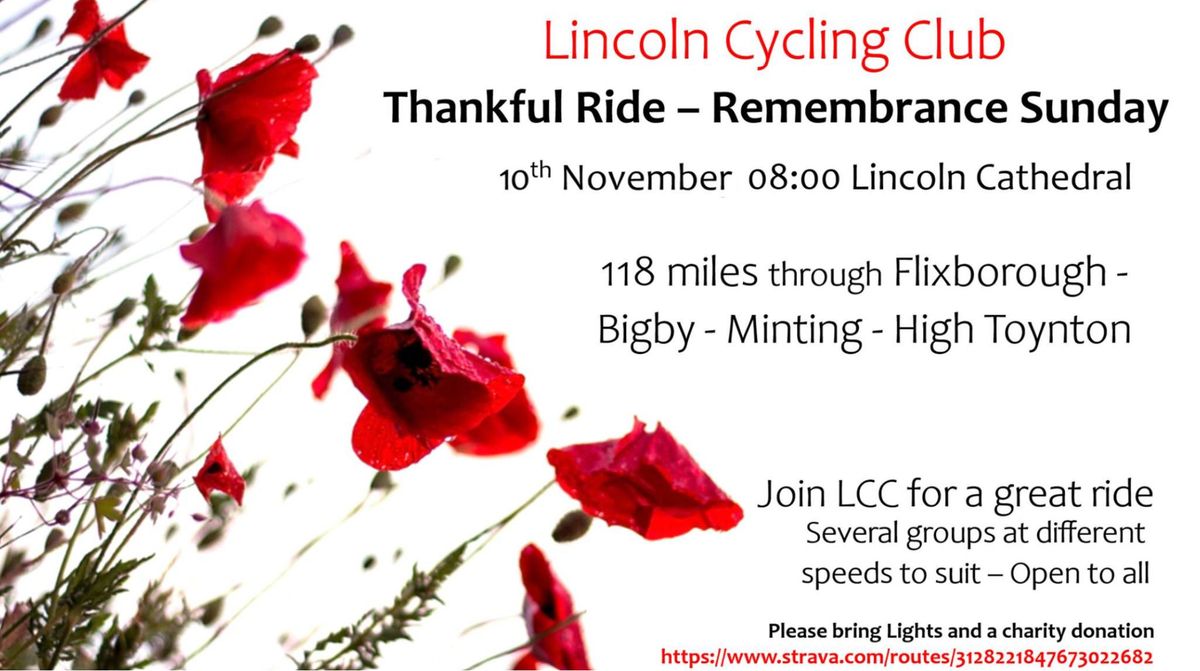 Thankful Ride - Remembrance Sunday 10th Nov