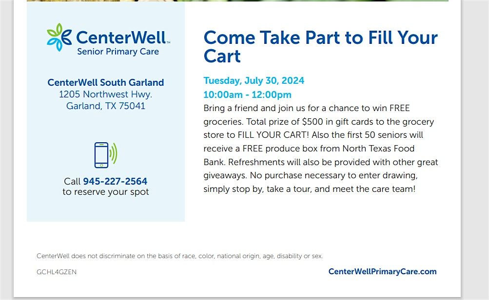 CenterWell South Garland Presents - Come Take Part to Fill Your Cart!