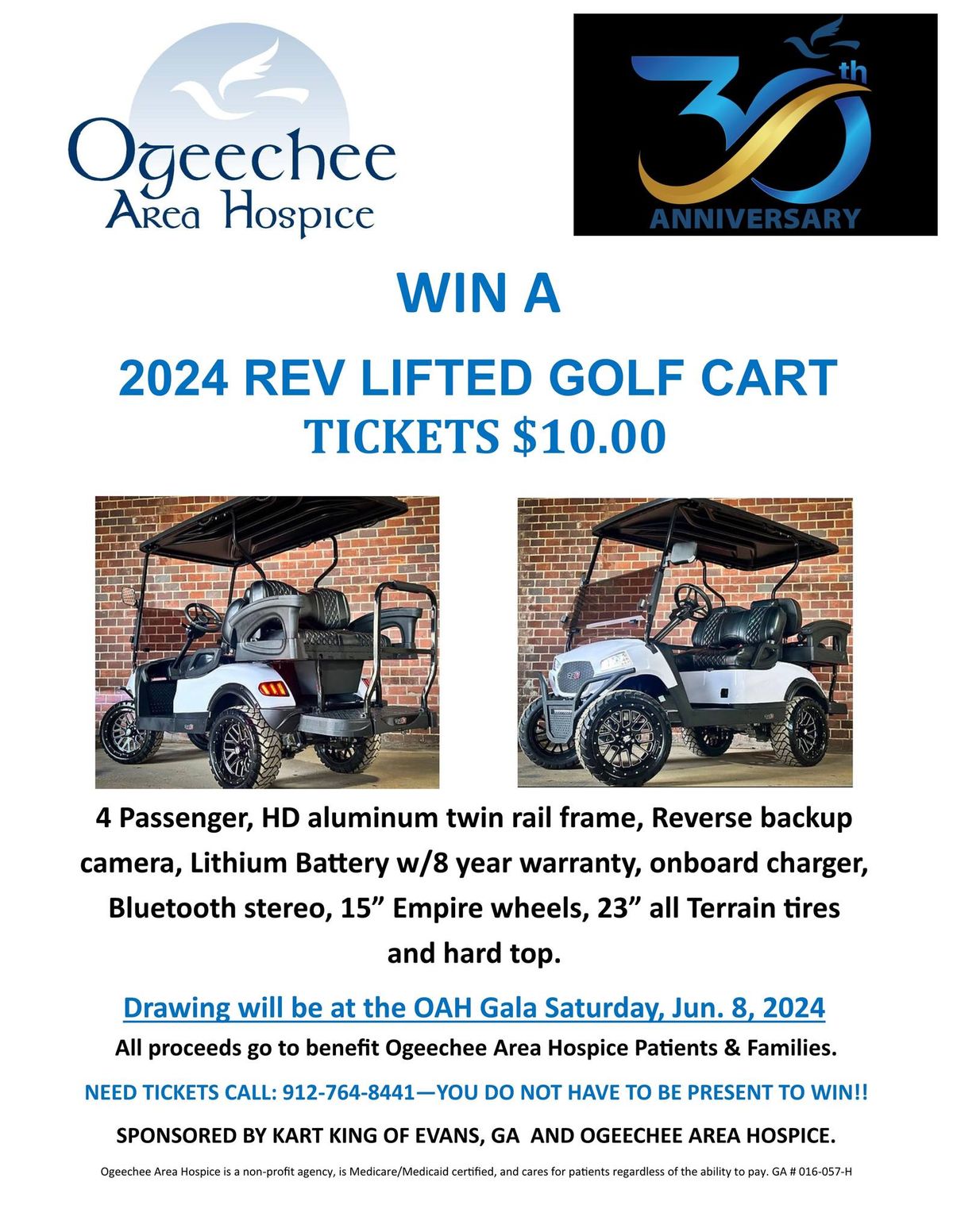 Drawing for the 2024 Rev Golf Cart will be at our Ogeechee Area Gala on Saturday, June 8th. 