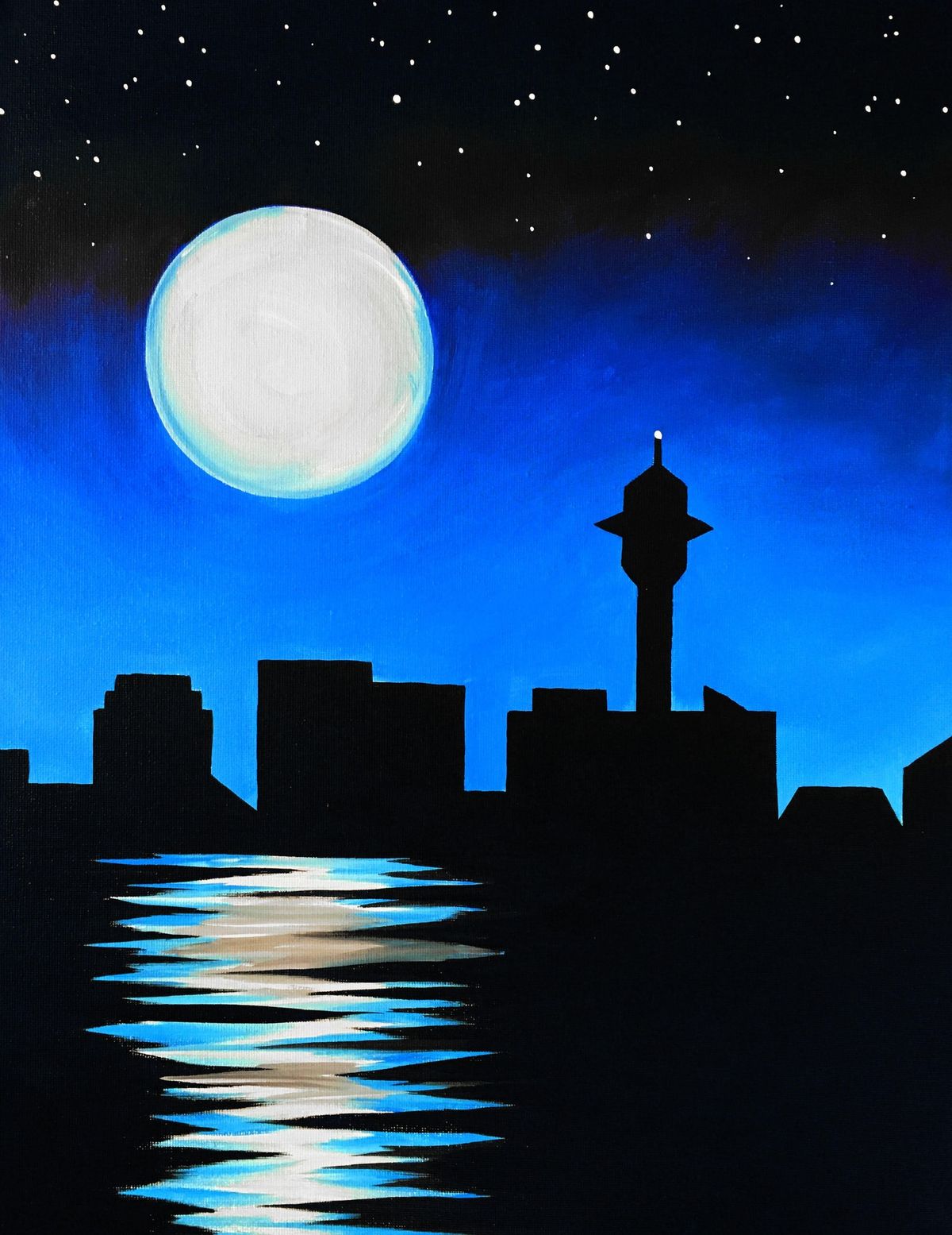 Paint and Wine Night in Auckland - Moonrise Over Auckland
