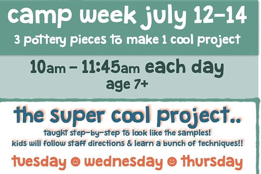 summer camp, Megart Pottery Painting Studio, Huntersville, 12 July to