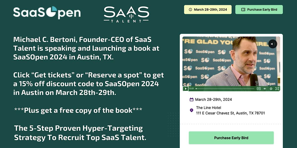 SaaS Talent is going to SaaSOpen 2024. Get Discount Code & Free Book