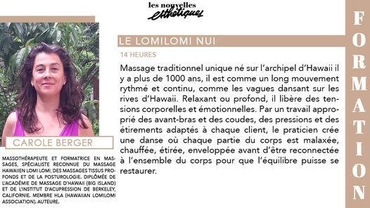 Formation > Le Lomilomi nui - 25 & 26 Oct 2021 - Paris - Carole Berger