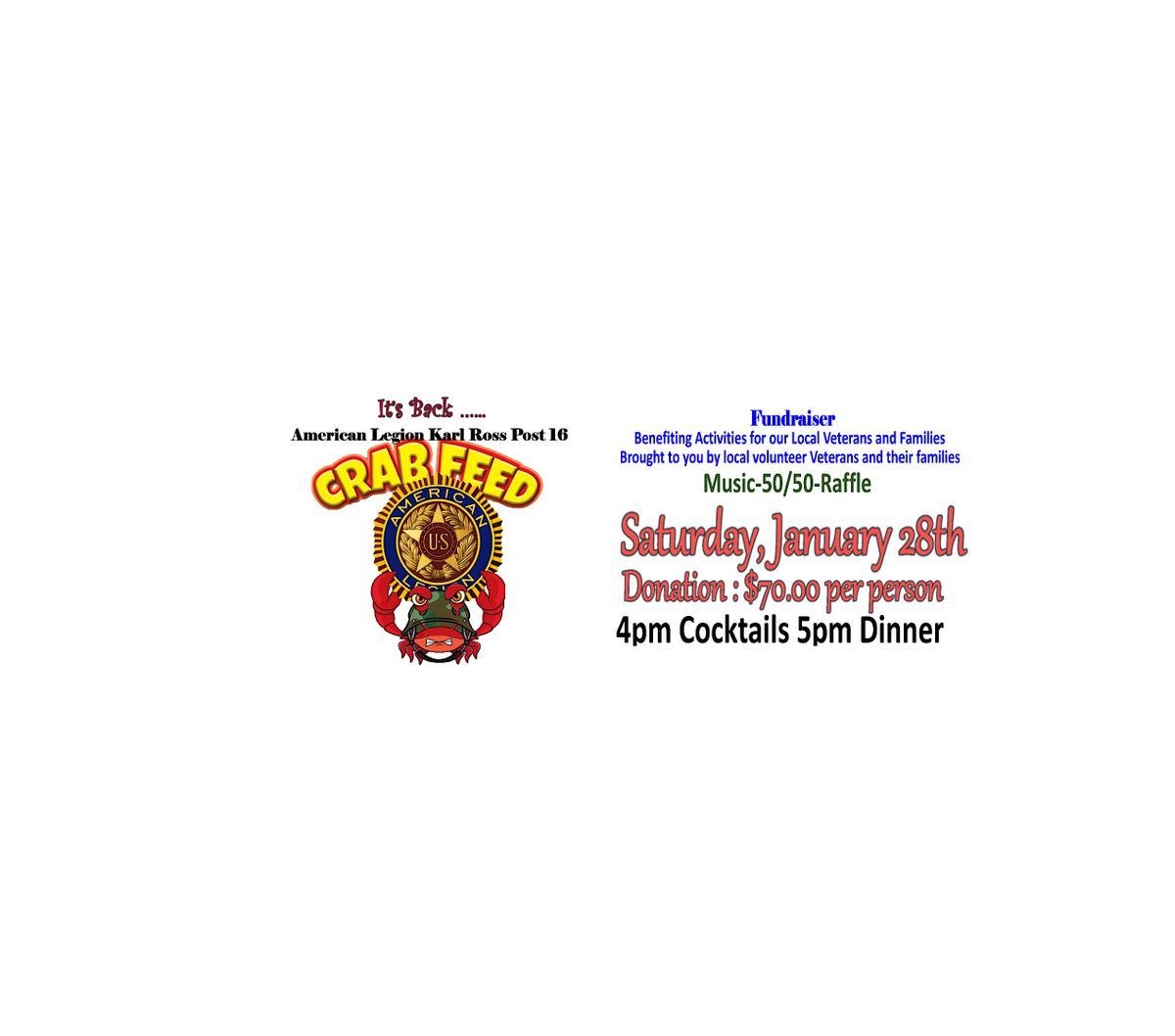 American Legion Karl Ross Post 16 Crab Feed 2023