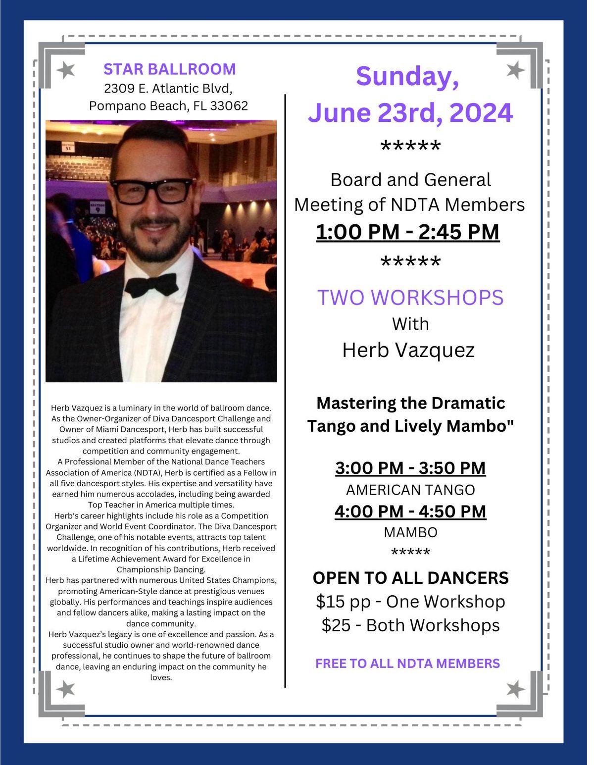 Join Us for an Exclusive Workshop with Herb Vazquez at the NDTA Meeting on June 23rd!