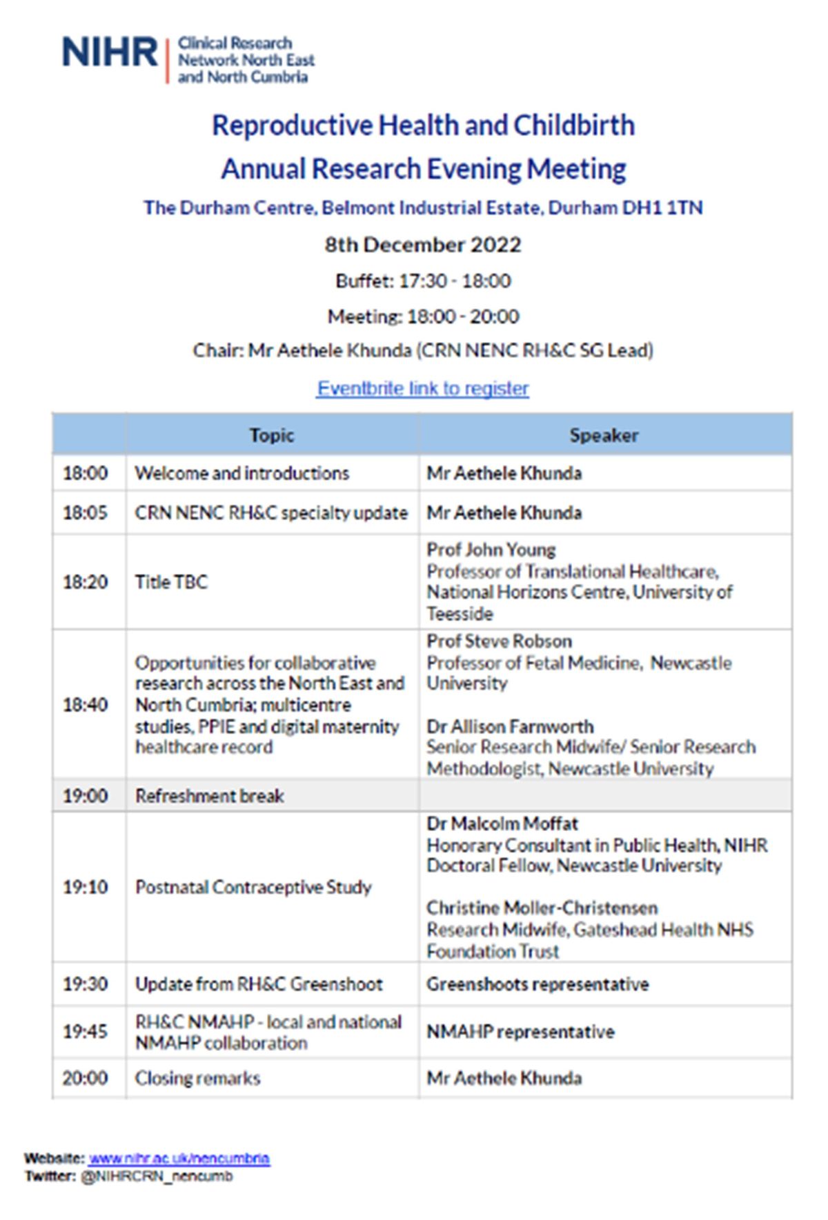 Reproductive Health and Childbirth Annual Research Evening Meeting, The ...
