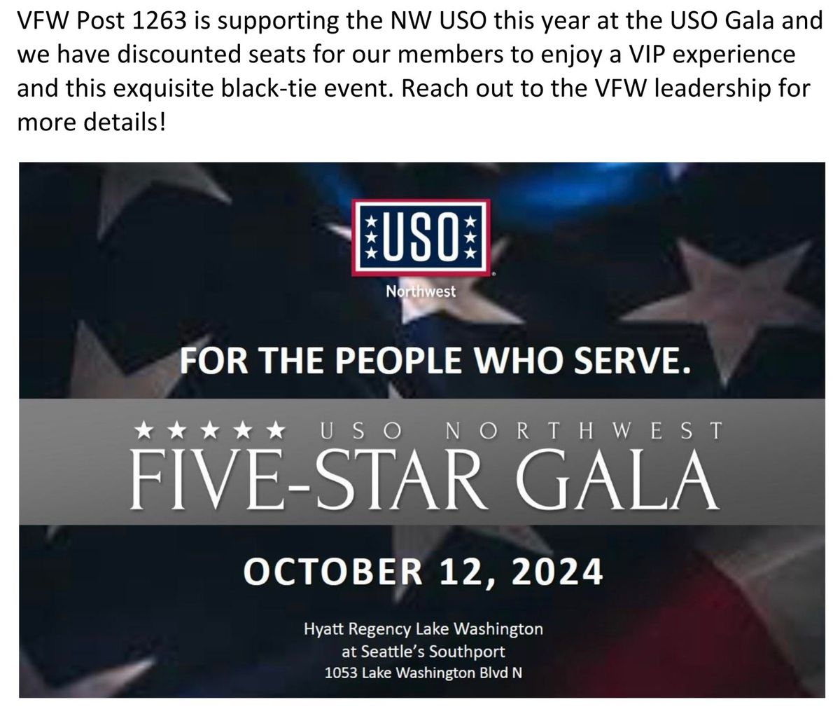 2024 USO Gala, Renton WA, VFW Post 1263 is Supporting