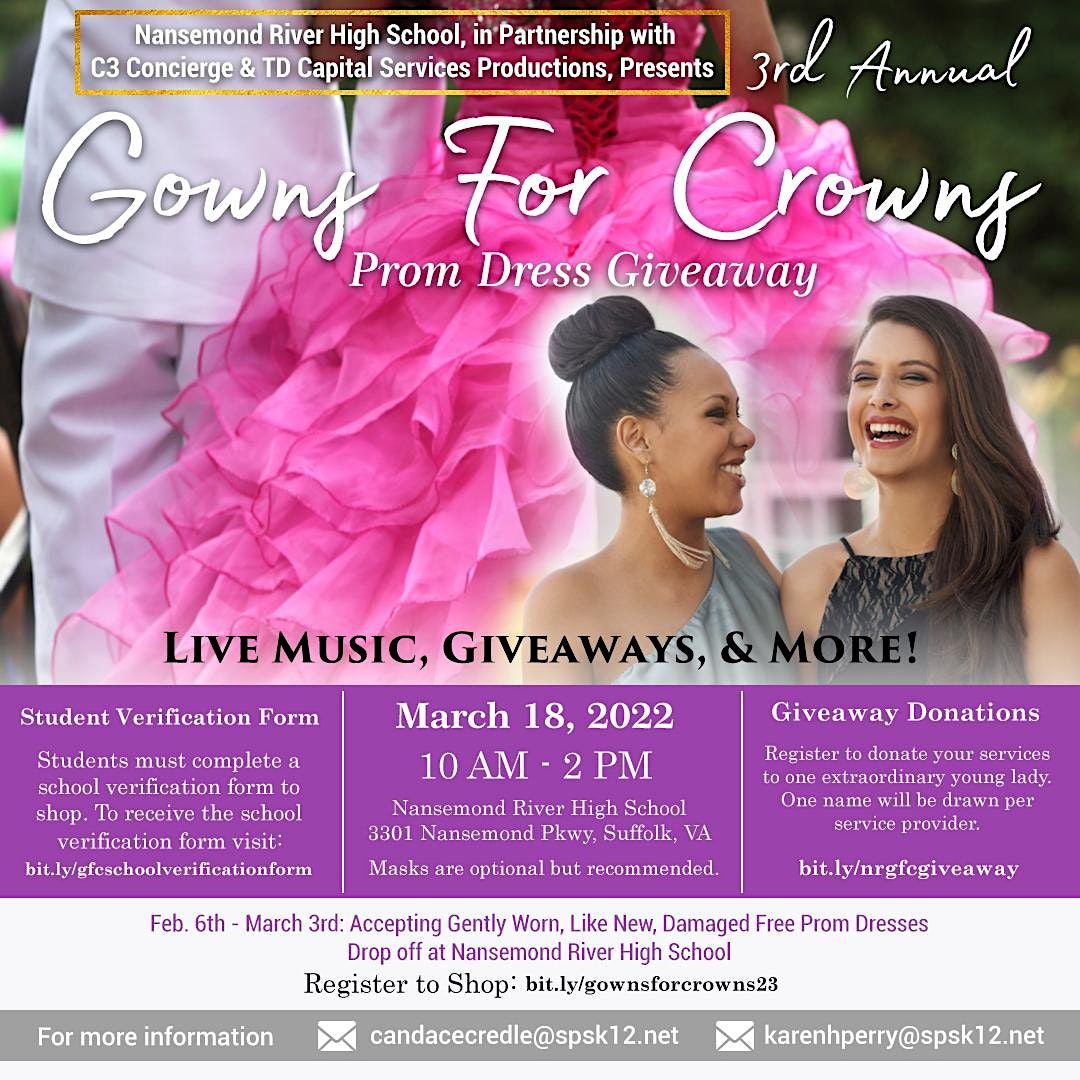 3rd Annual Gowns for Crowns Prom Dress Give-A-Way