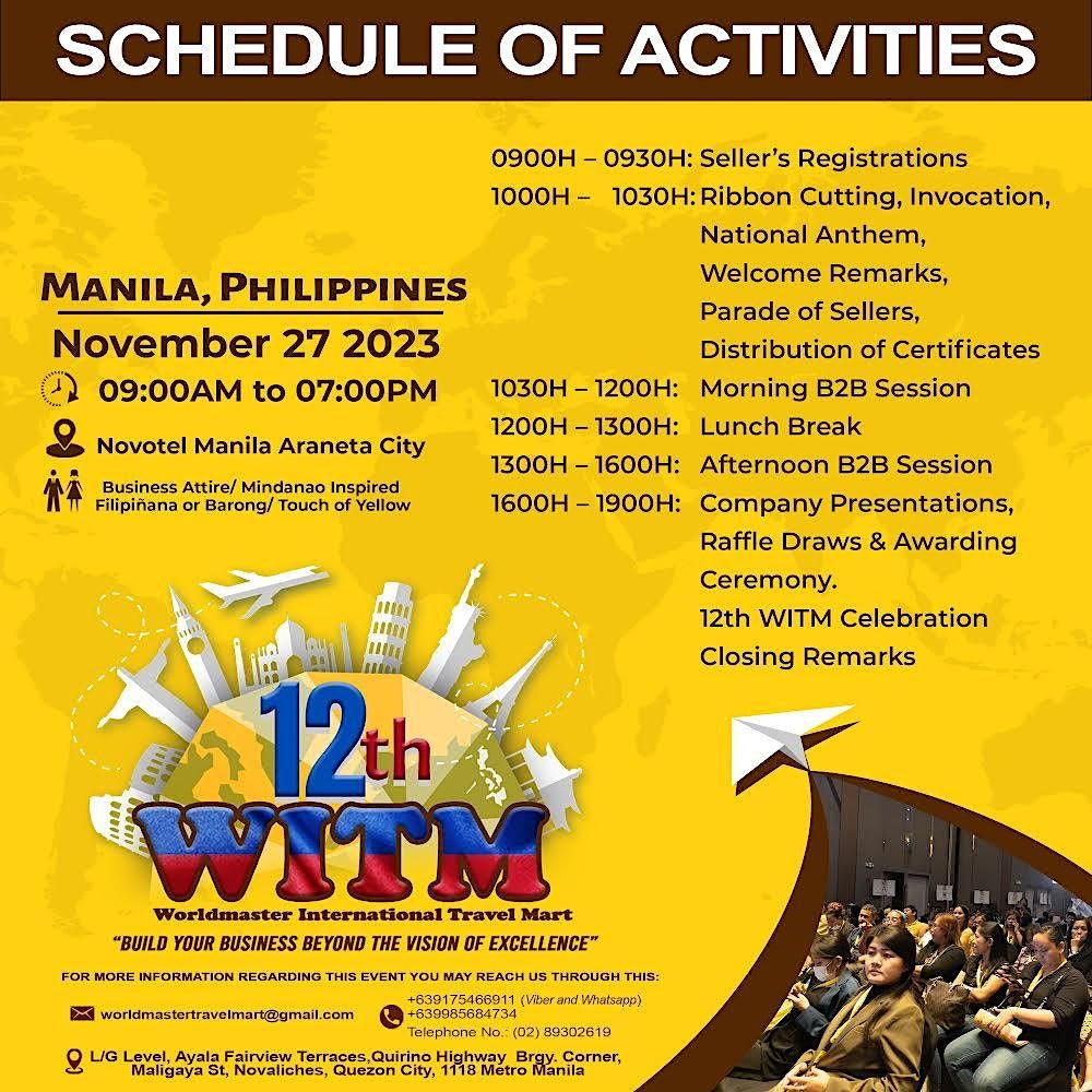 12th World Master International Travel Mart (WITM) B2B Philippines (Iloilo)