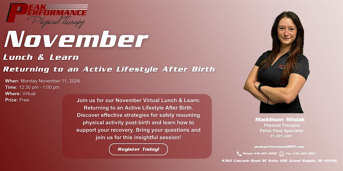 November Lunch & Learn: Returning to an Active Lifestyle After Birth