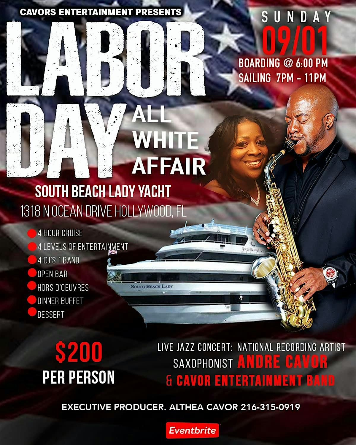Hollywood Florida All White Attire Smooth Jazz Labor Day Sunday 4-hour Yacht Party