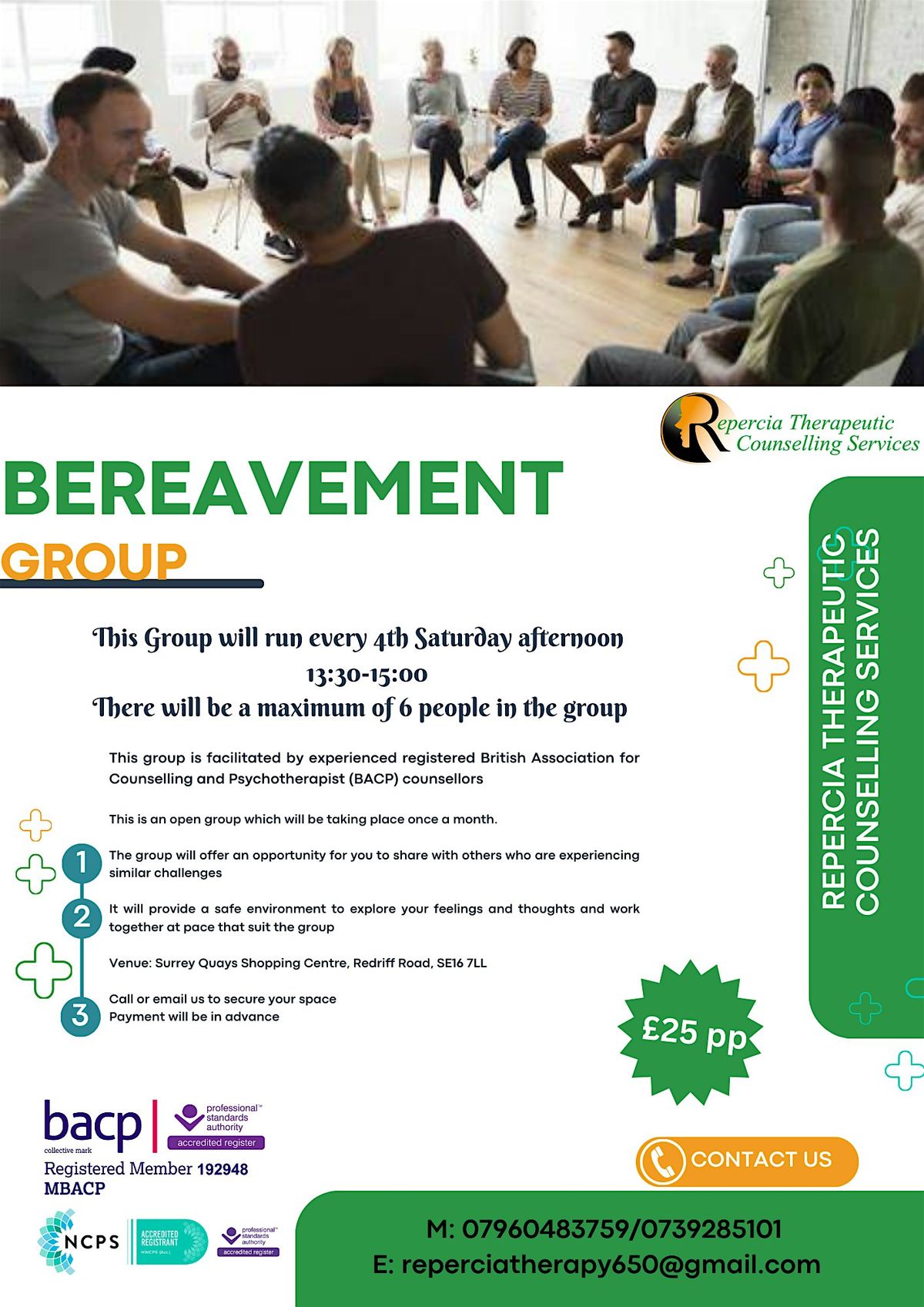 Bereavement  Support Group - RT Counselling Surrey Quays SE16