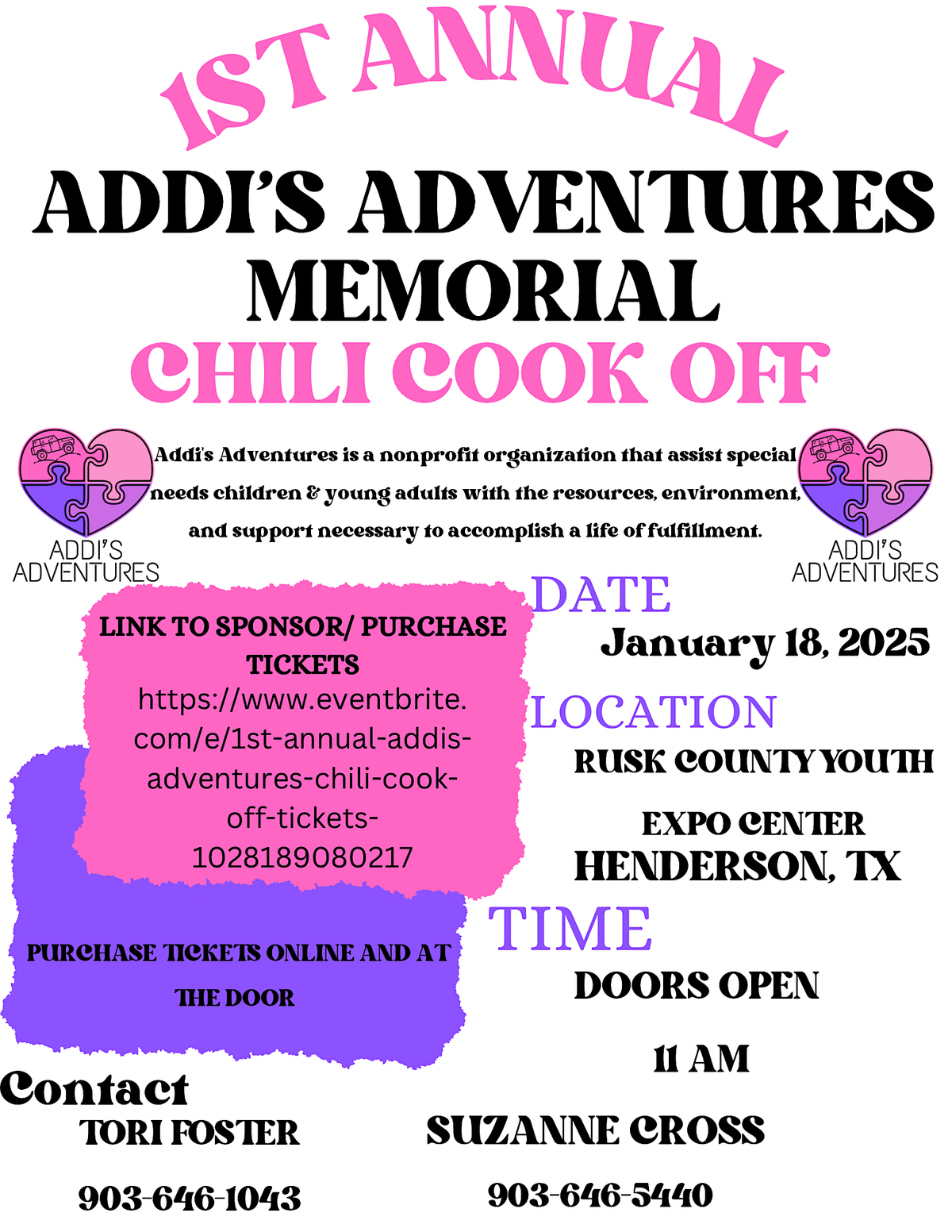 1ST ANNUAL ADDI\u2019S ADVENTURES CHILI COOK OFF