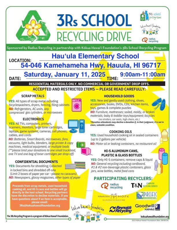 3Rs School Recycling Drive - Hau\u02bbula Elementary School 