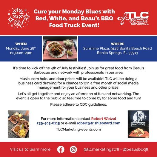 Cure Your Monday Blues with Red, White & Beau's BBQ Food Truck Event