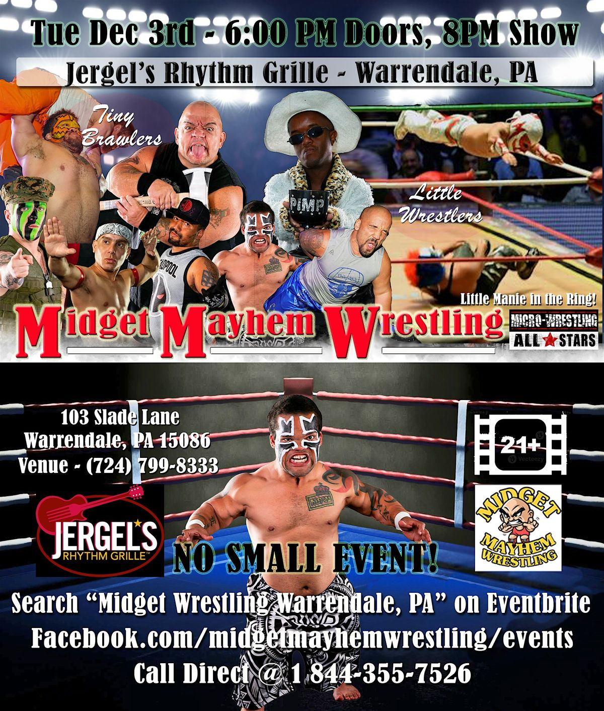 Midget Mayhem Wrestling Rips Through the Ring! Warrendale PA 21+