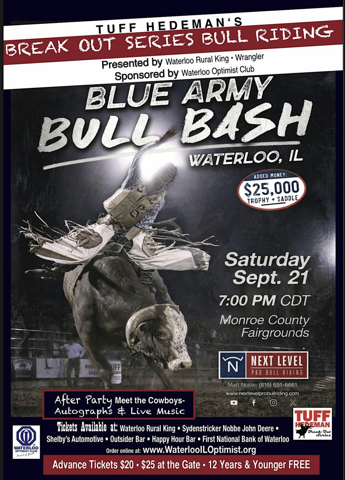 Optimist Club of Waterloo, Illinois, Blue Army Bull Bash, Bull Ride